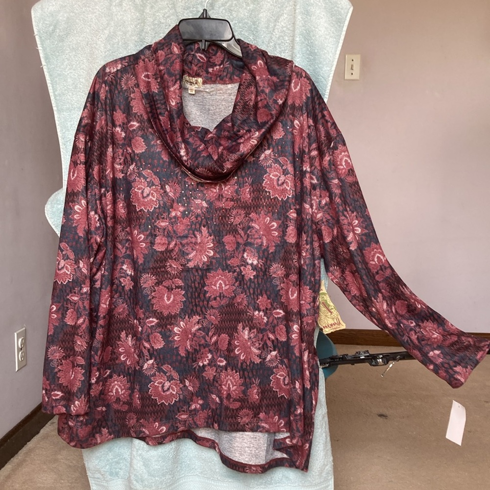 One world floral print top with pockets with bling details bohemian casual 3X - Picture 11 of 17